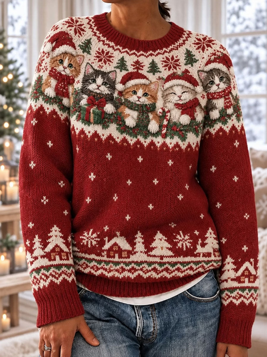 Kvinders jul kat Print Casual sweater.