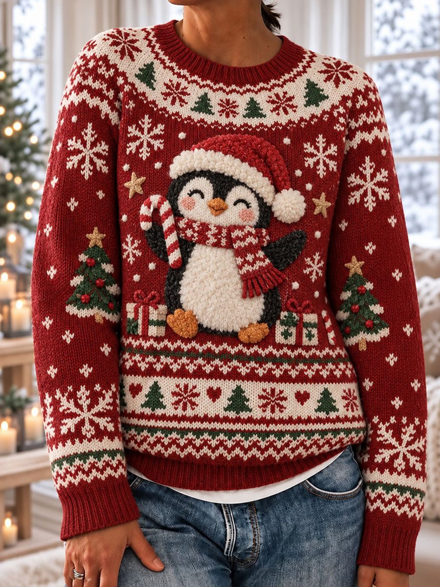 Kvinders jul Pingvin Print Casual Sweater Print