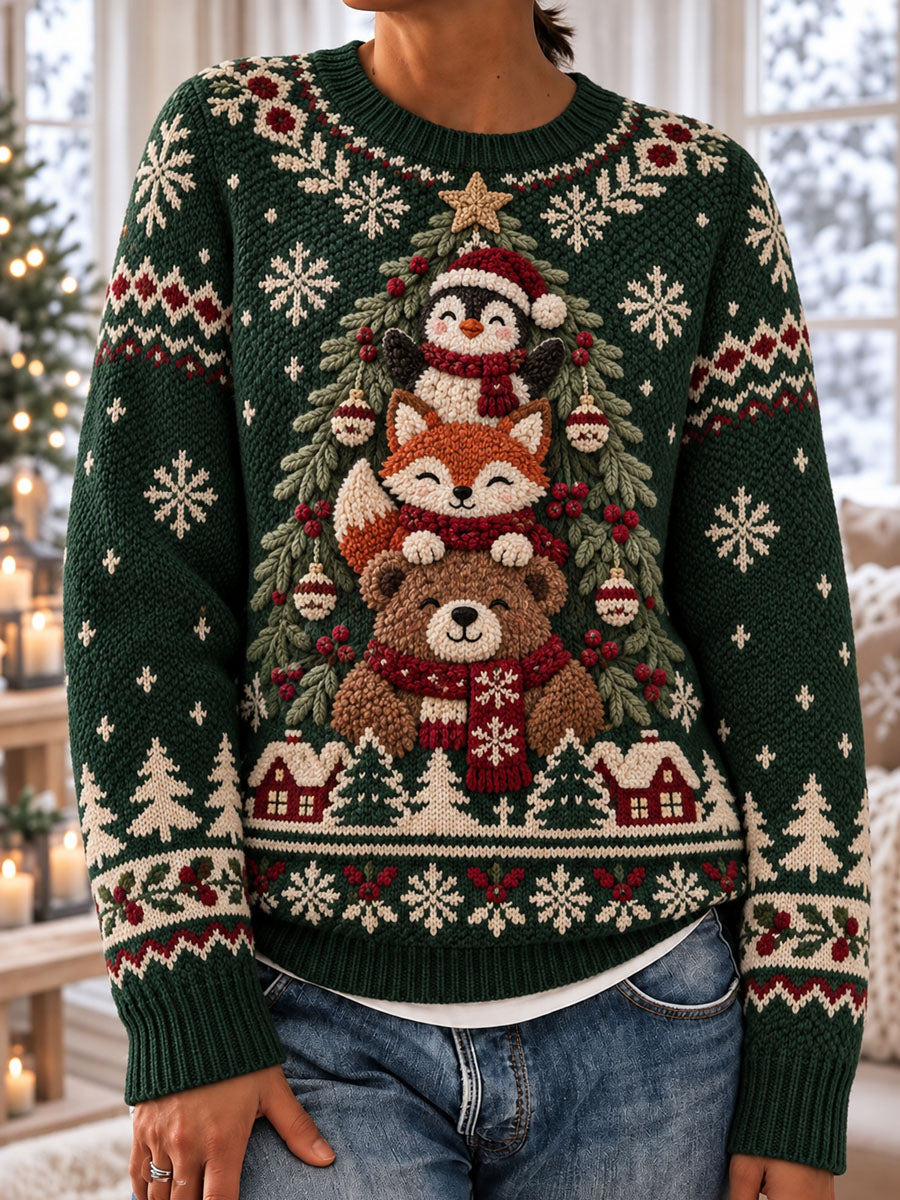 Kvinders Casual Animal Juletræ Print Sweater Print