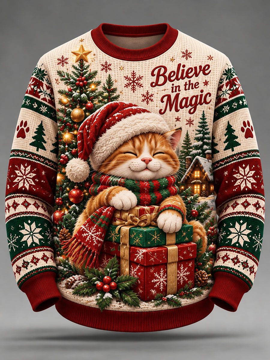 Mænds jul kat Print Casual Sweatshirt