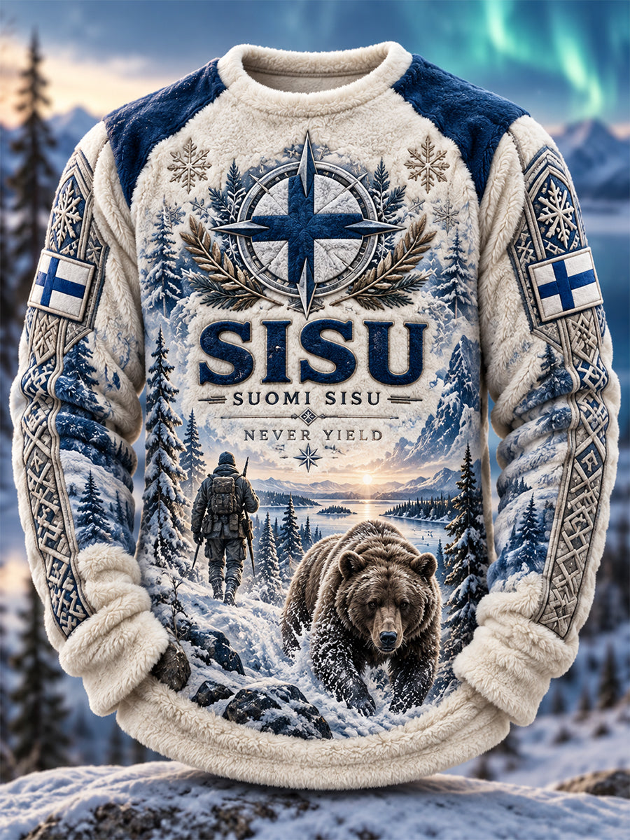 Miesten veteraanien Sisu-kulttuurin pyöreäkauluksinen flanellipaita