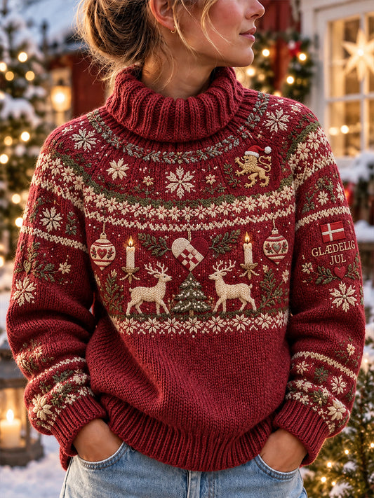 Kvinders festlig jul-tema Print Strik Turtlenhals sweater.