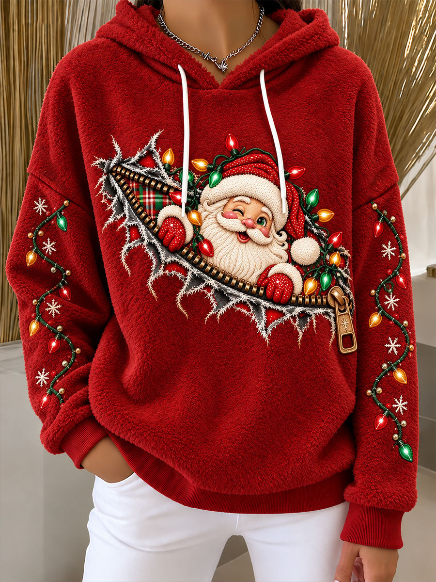 Kvinders sjove julemand Print Flannel Hoodie Flannel
