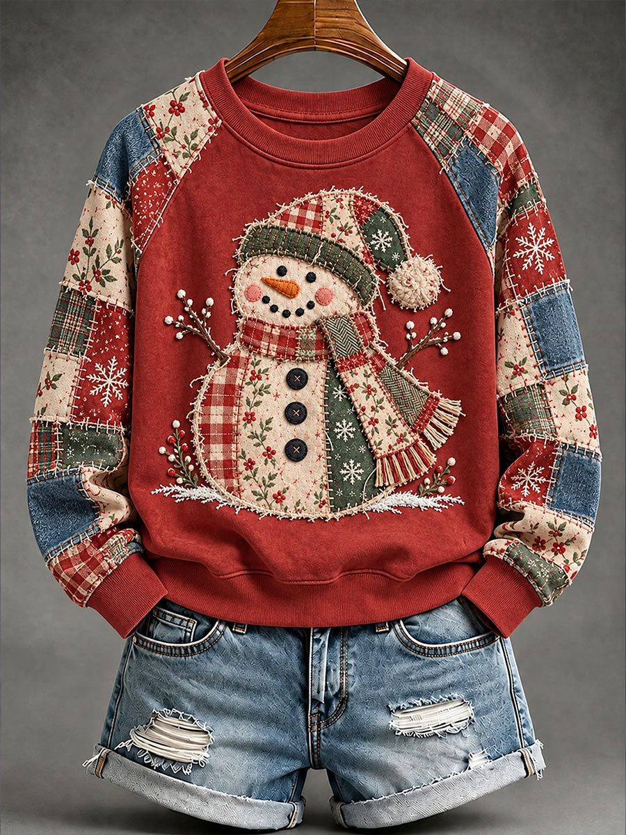 Kvinders jul snemand Print Casual Raglan Sweatshirt