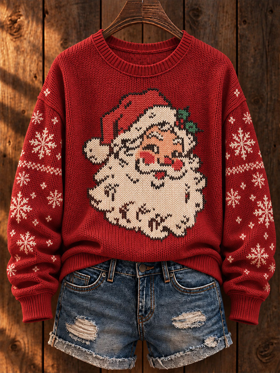 Kvinders Vintage Santa Claus Print Sweater Tryk