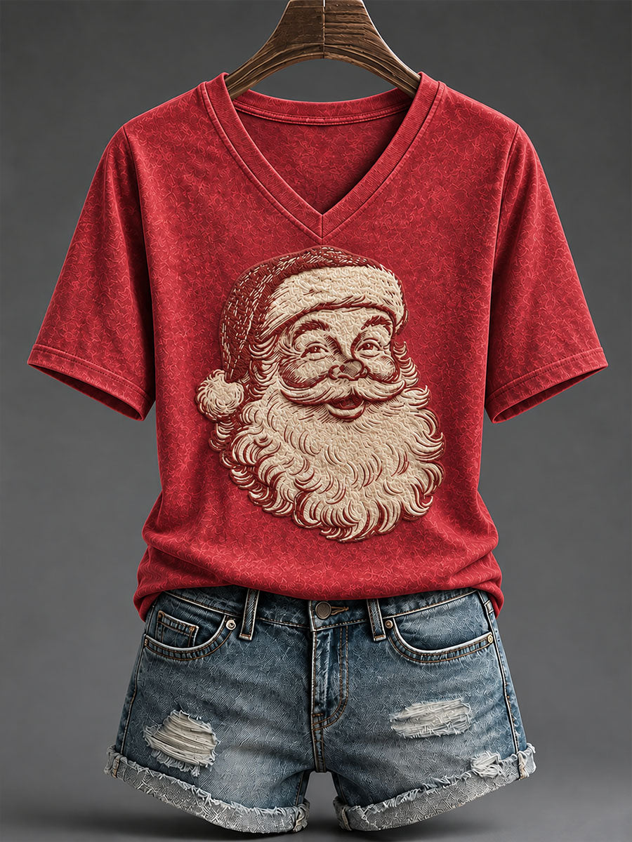 Kvinders Vintage Santa Claus Print T-shirt