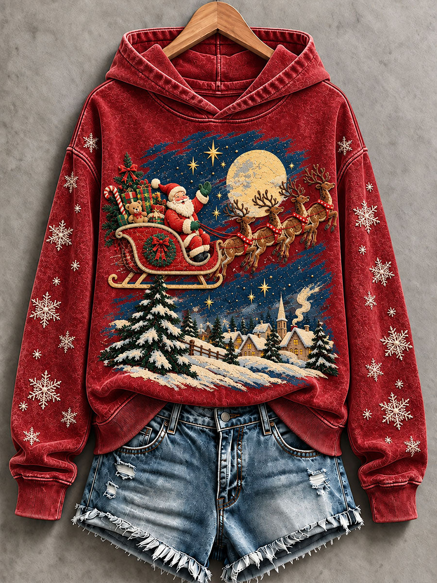 Kvinders Retro Style Santa Claus Christmas Print Casual Hoodie Print