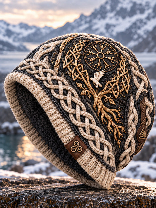 Vikingkunst Vintage efterårs- og vinterlue – varm og kold strikket hat