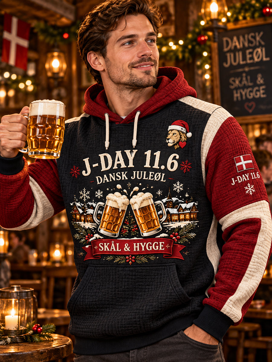 Mænds jul Øl Dag Grafisk udskrive Vaffel-Knit Lang-ærme Hoodies