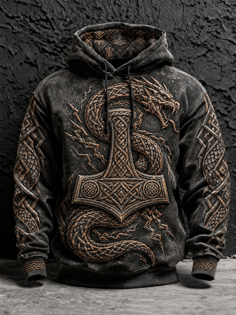 Mænds Viking Thors Hammer Print Hoodies