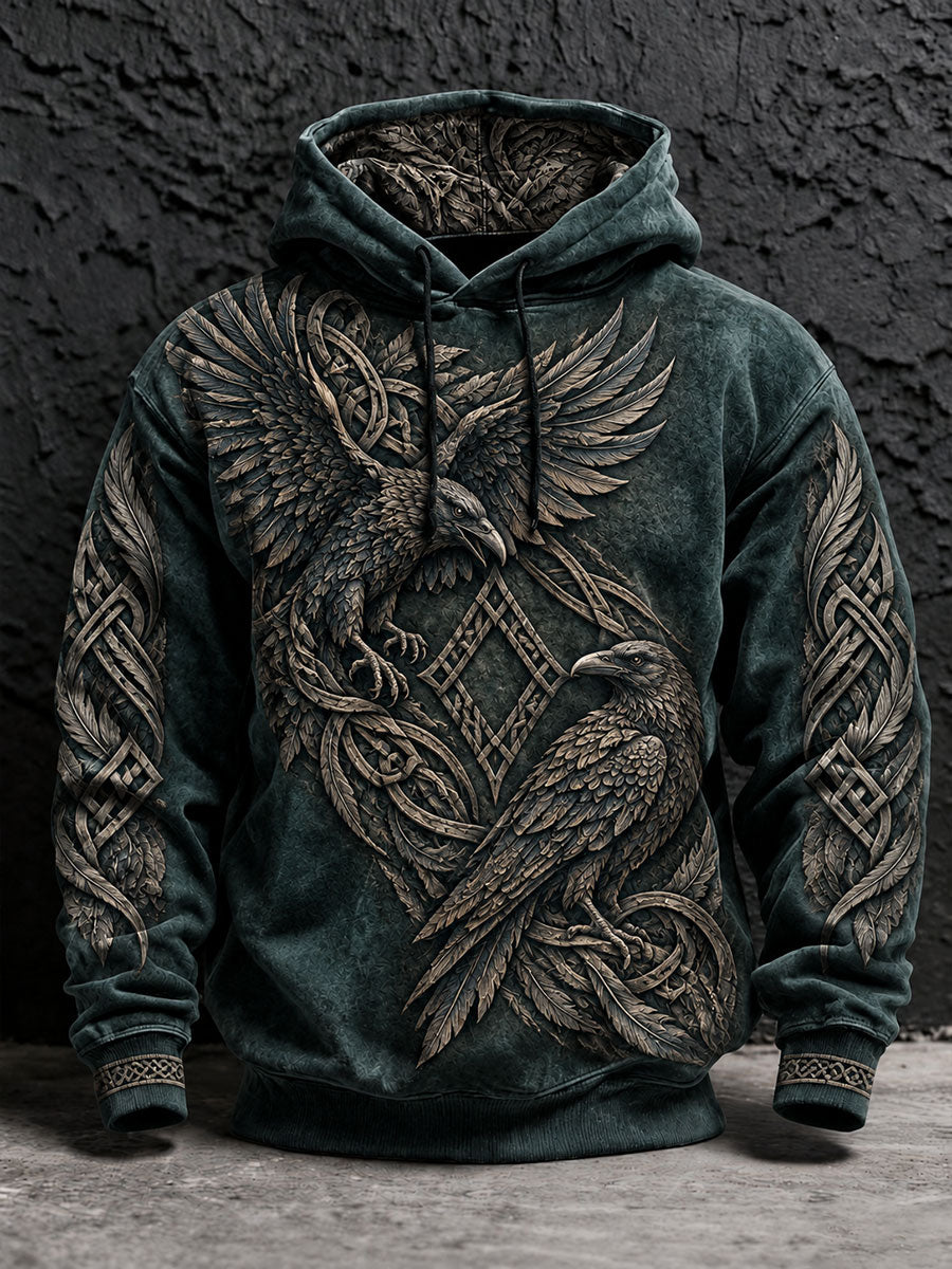 Mænds Viking Twin Raven Print hætterer