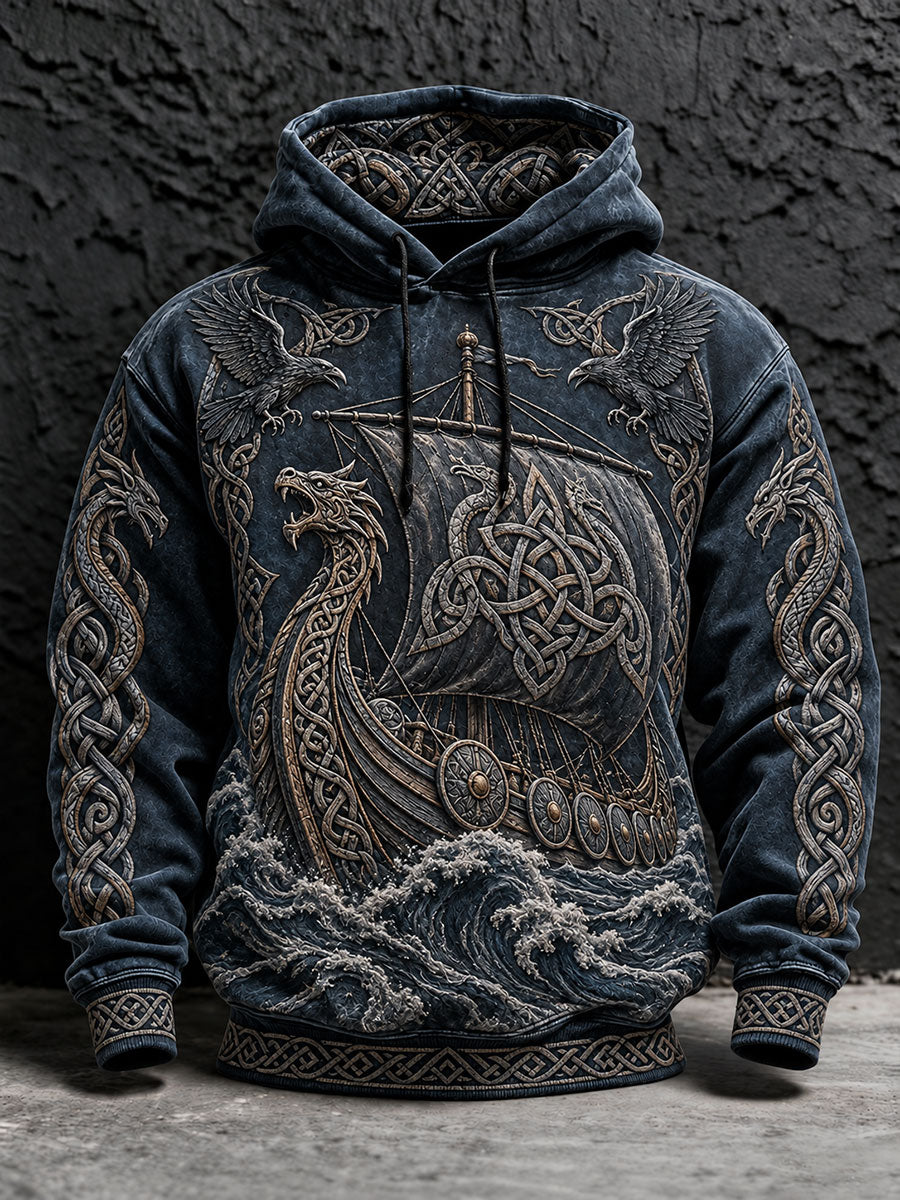 Mænds Viking langskib Print Hoodies