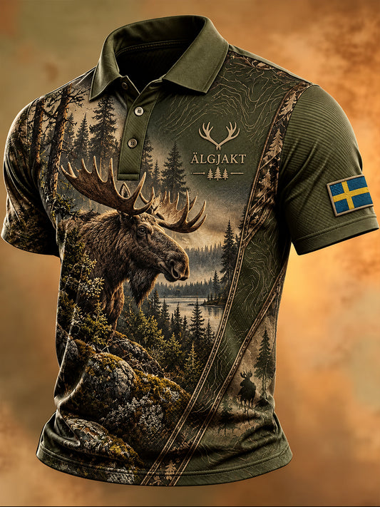 Herrskjorta med korta ärmar för älgjakt, svensk stil