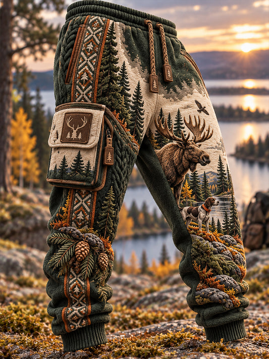 Herrsjumparkjacka med tryck av svensk älg, ledig stil
