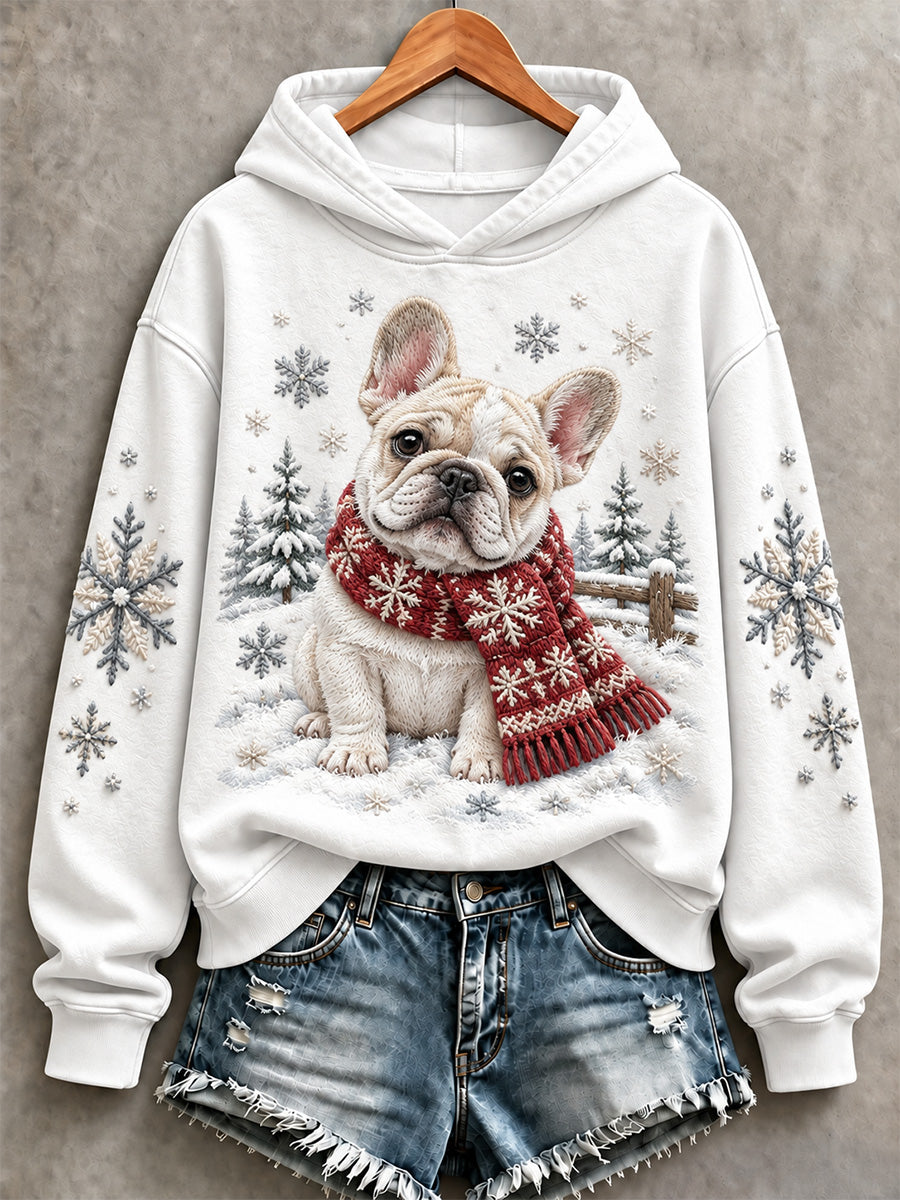 Kvinders søde hund i vinter Print Sweatshirt