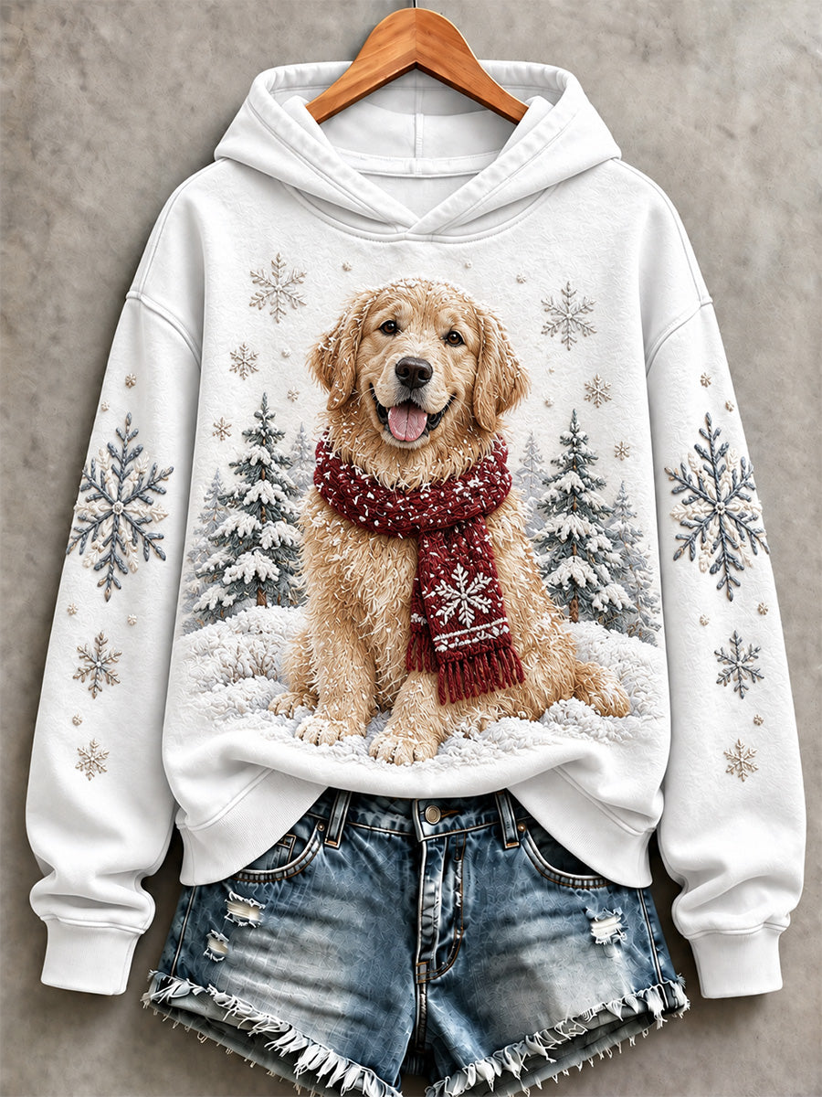 Kvinders søde hund i vinterprint sweatshirt