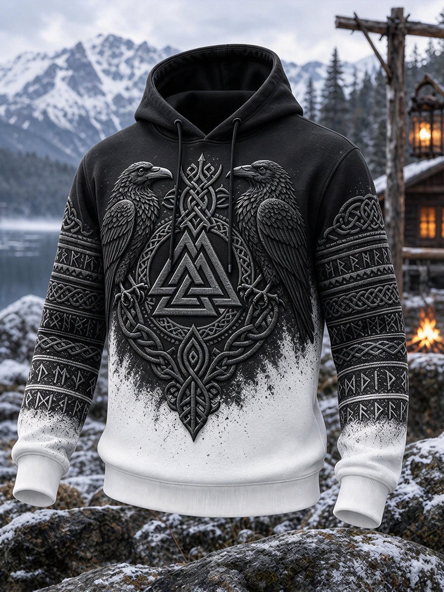 Mænds Vintage Viking Celtic Raven Print Hyggelig hættere