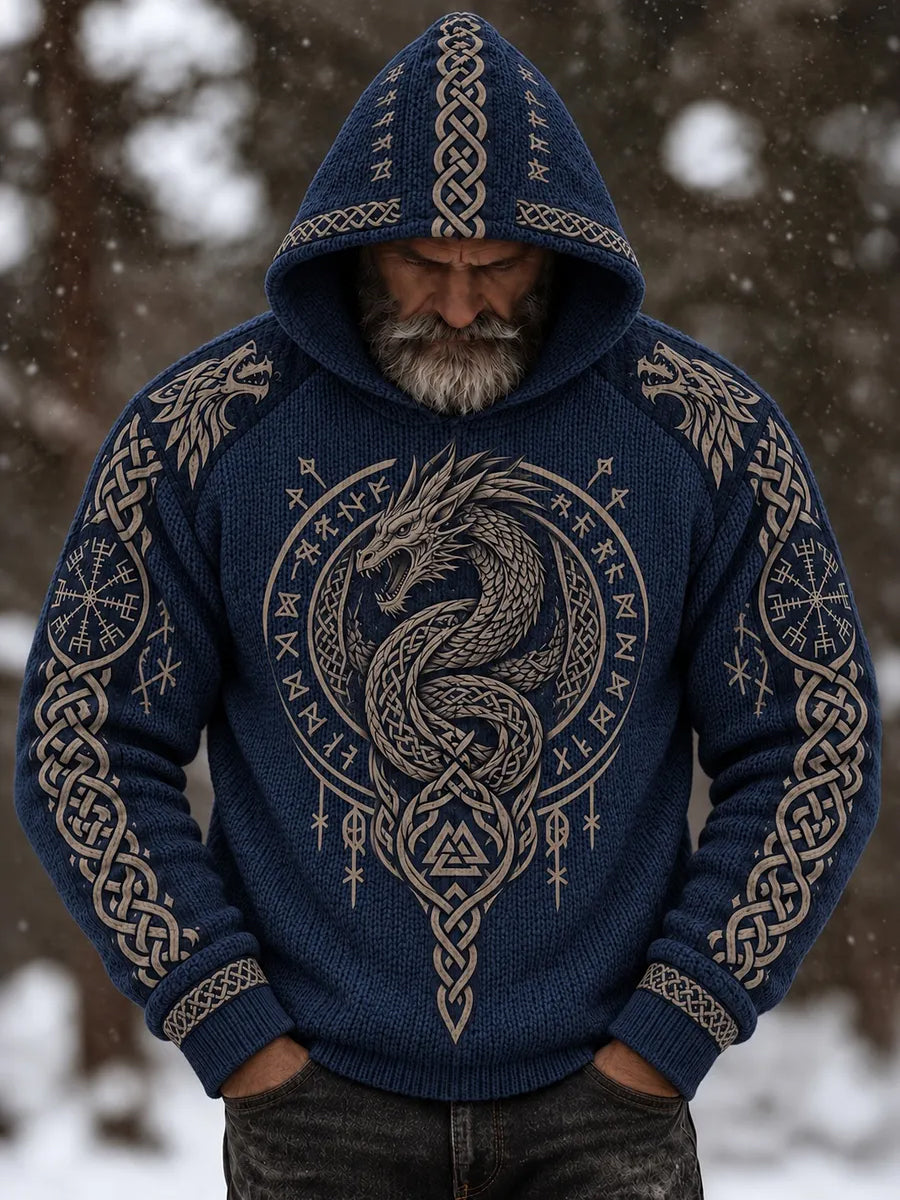 Mænds Vintage Viking Celtic Drage Print Hyggelig hættere
