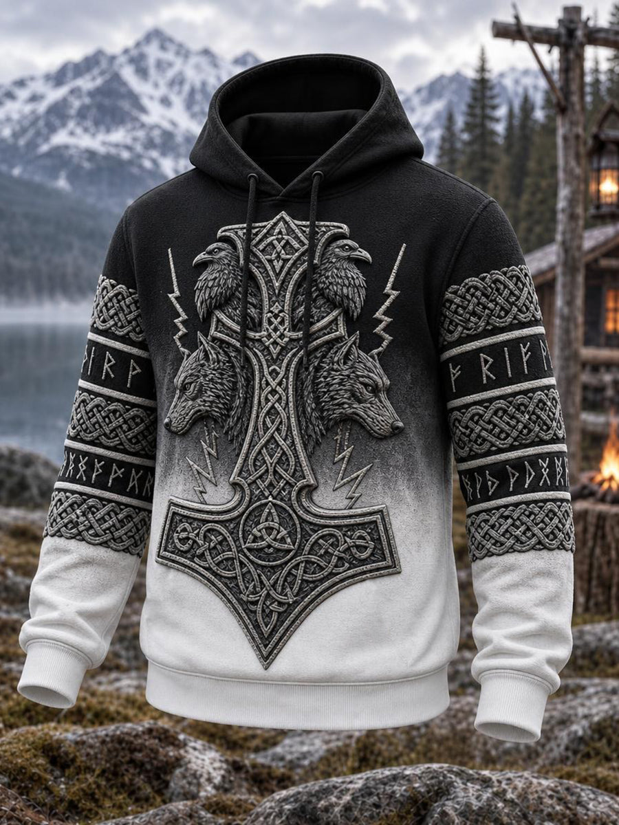 Mænds vintage vikingekeltisk knudeprint hyggehoodie