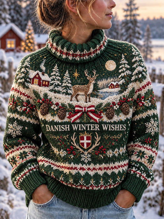 Kvinders jul-temade Print Strik Turtlenhals sweathirt