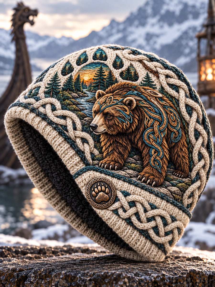 Vikingkunst Vintage efterårs- og vinterlue – varm og kold strikket hat