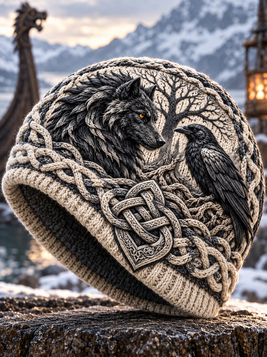 Vikingkunst Vintage efterårs- og vinterlue – varm og kold strikket hat