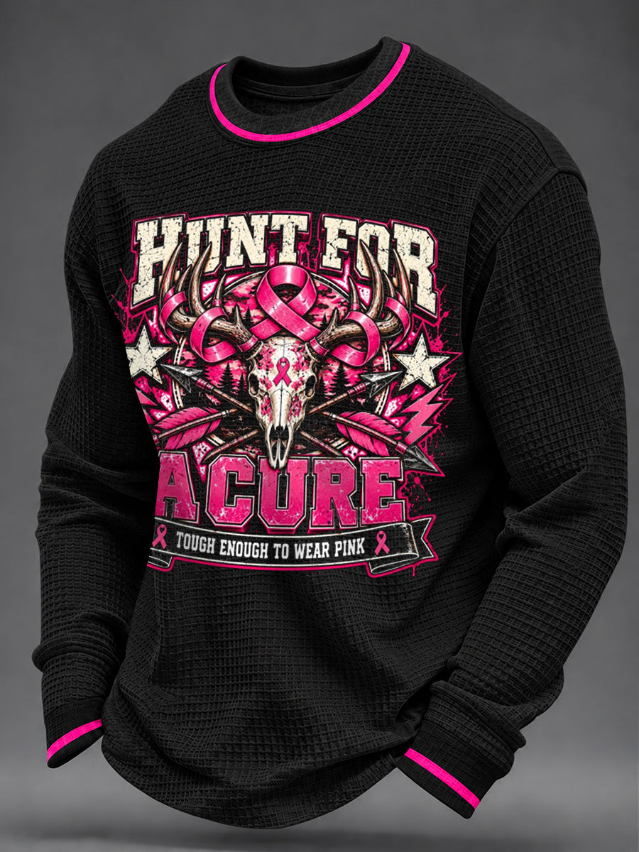 Herre Sweatshirt med print: “Rigtige mænd bærer pink til at skabe opmærksomhed omkring brystkræft” i vaffelstruktur