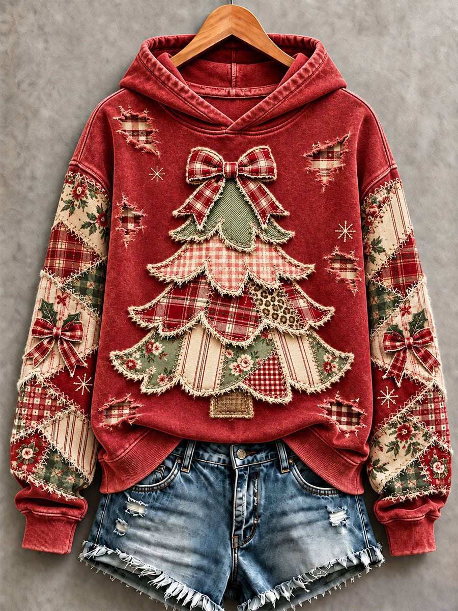 Dame-sweatshirt med juletræ-print