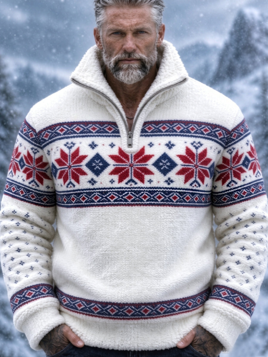 Herrens Nordic Fair Isle-stil geometrisk snefnug kunst Flannel Sweatshirt