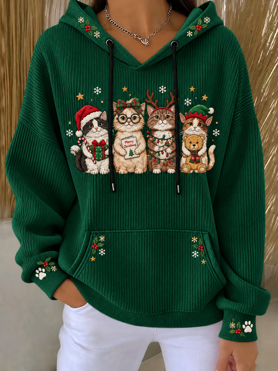 Kvinders søde jul katt trykt Hoodies