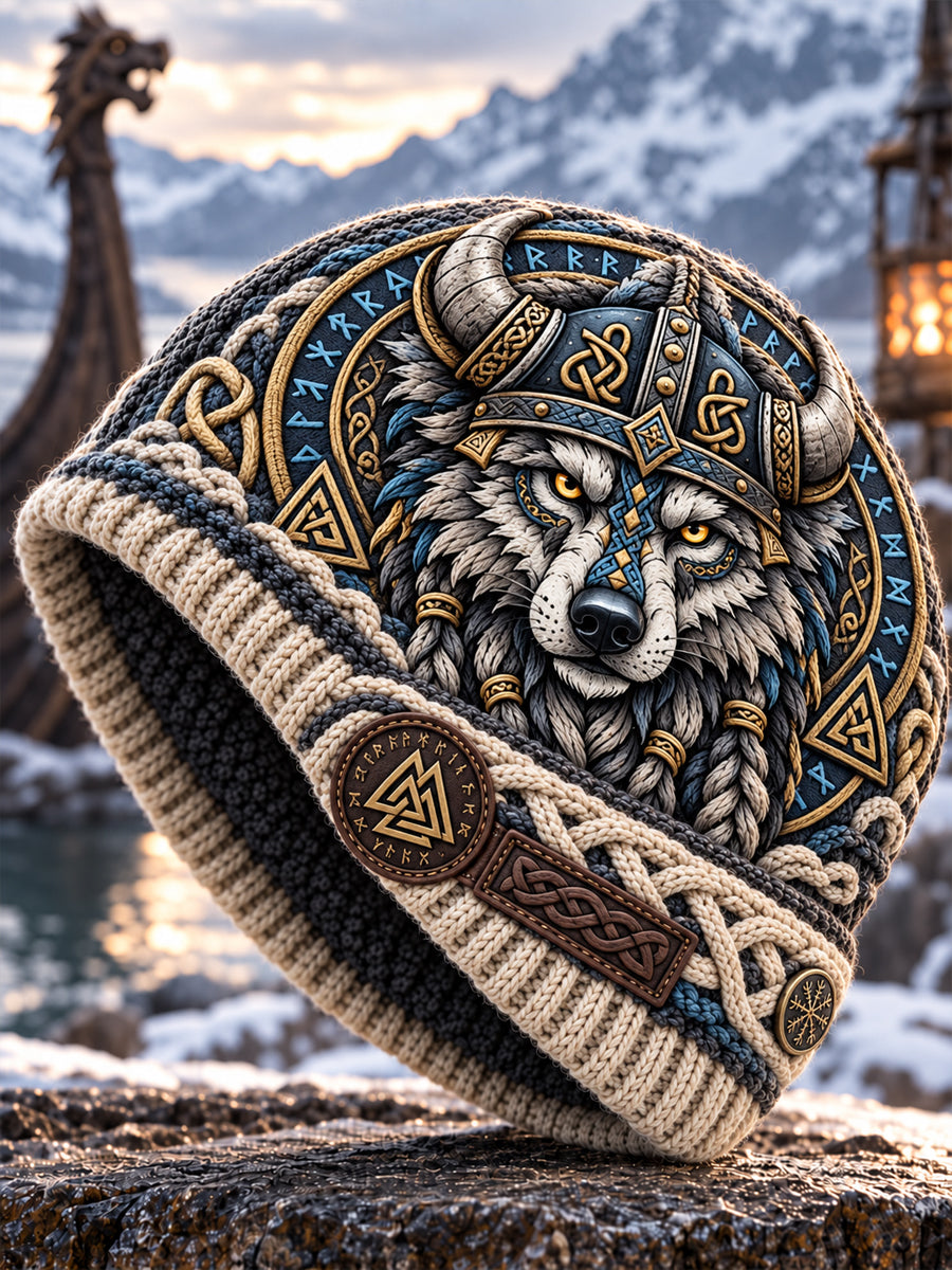 Vikingkunst Vintage efterårs- og vinterlue – varm og kold strikket hat