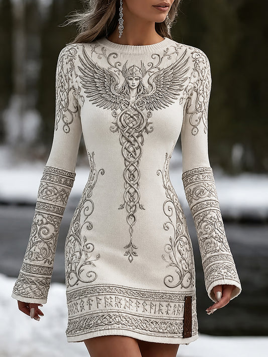 Vintage Viking-Inspireret Nordic Print Casual Dress