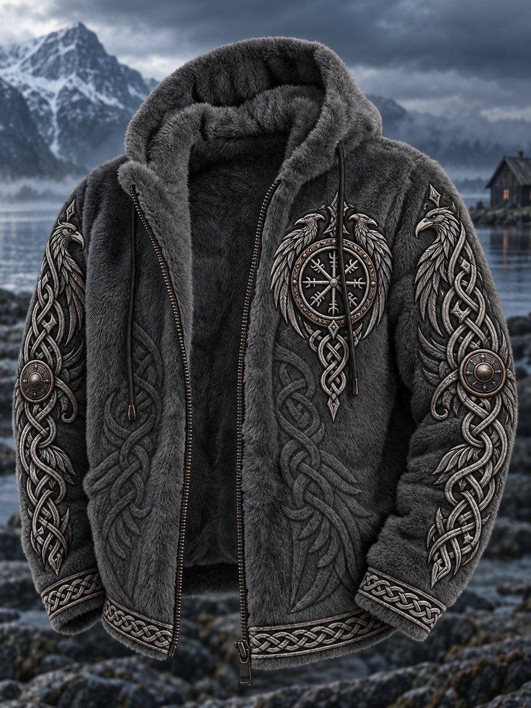 Mænds vikinge trykt flannel frakt