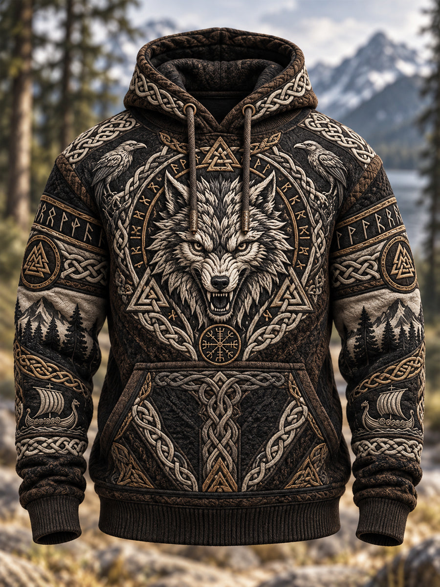 Mænds vikinge overdimensioneret drop-Shoulder Hoodie med lommer