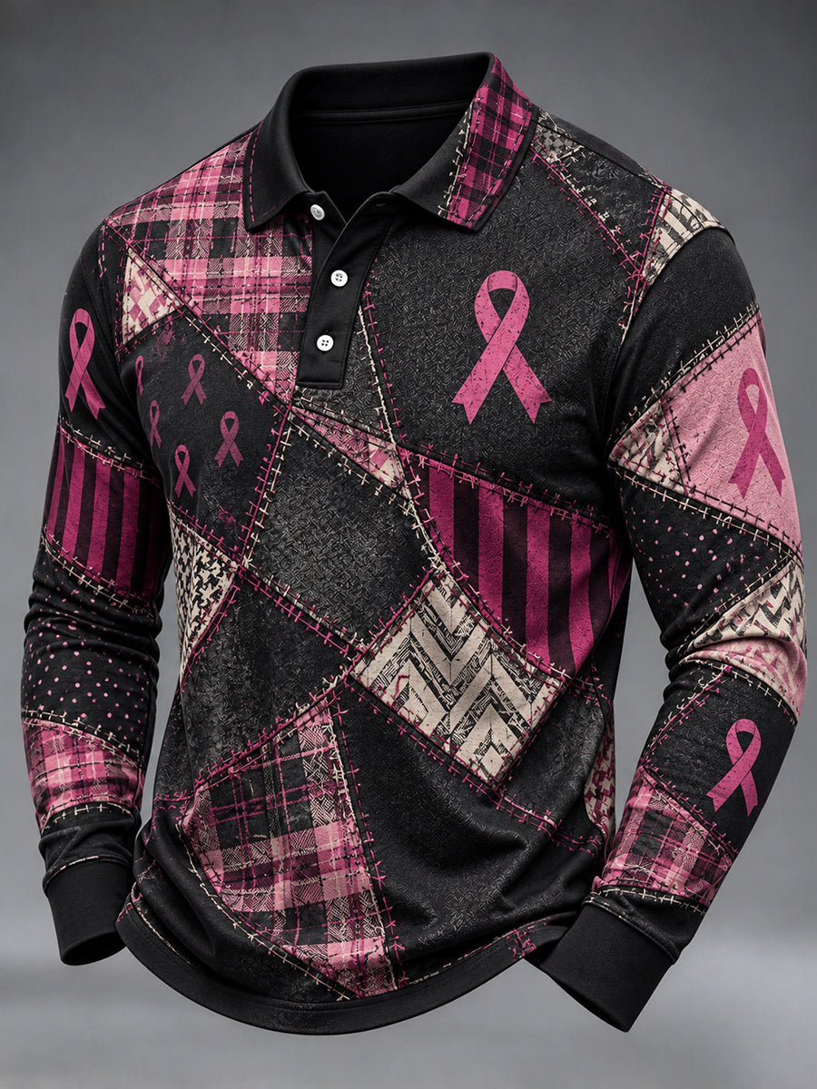 Mænds „Rigtige mænd bærer pink“-langærmet T-shirt til bekæmpelse af brystkræft