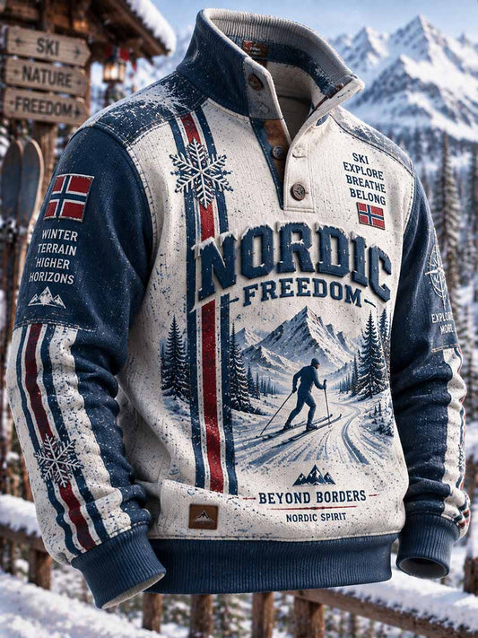 Vintage herre-sweatshirt med off-road-skimotiv