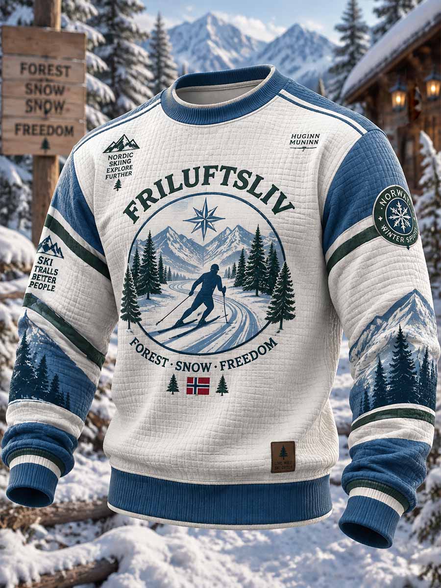 Vintage herre-sweatshirt med off-road-skimotiv