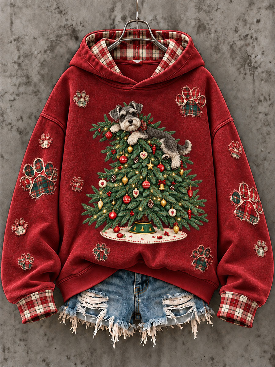 Kvinders Schnauzer juletræ Print Sweatshirt
