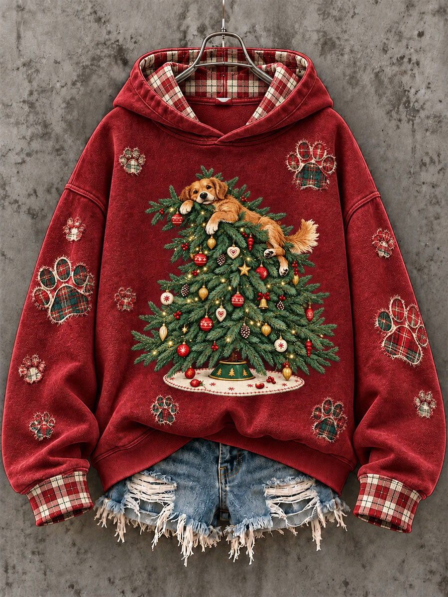 Kvinders Golden Retriever Juletræ Print Sweatshirt