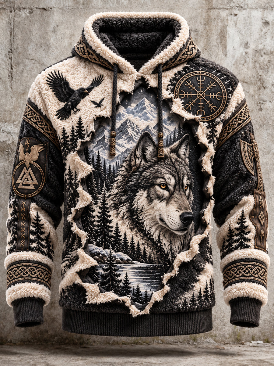 Herre Viking Kunst Flannel Hættetrøje