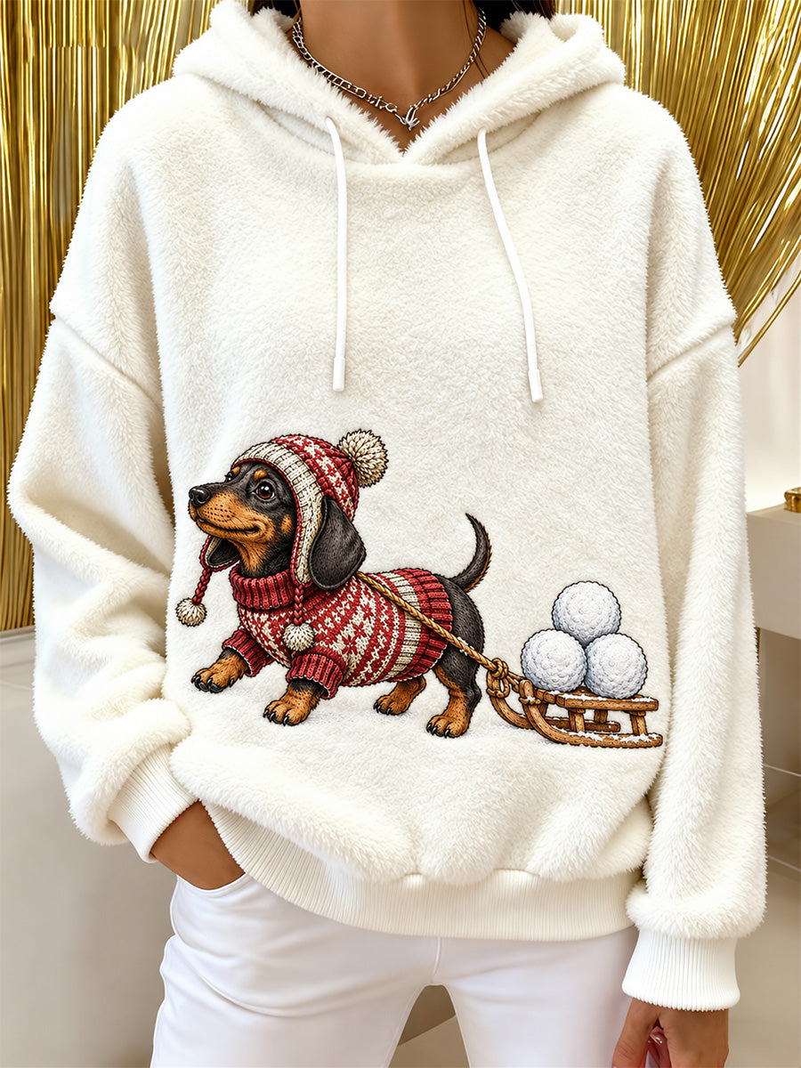 Kvinders søde hund Print Flannel Hoodie Flannel
