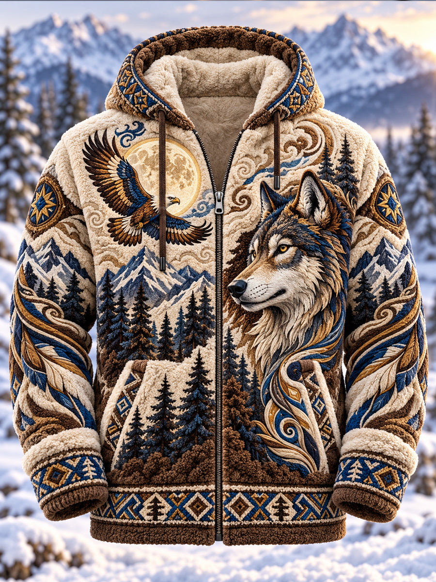Mænds nordiske dyr Print Flannel Zip-Up Hoodie Flannel