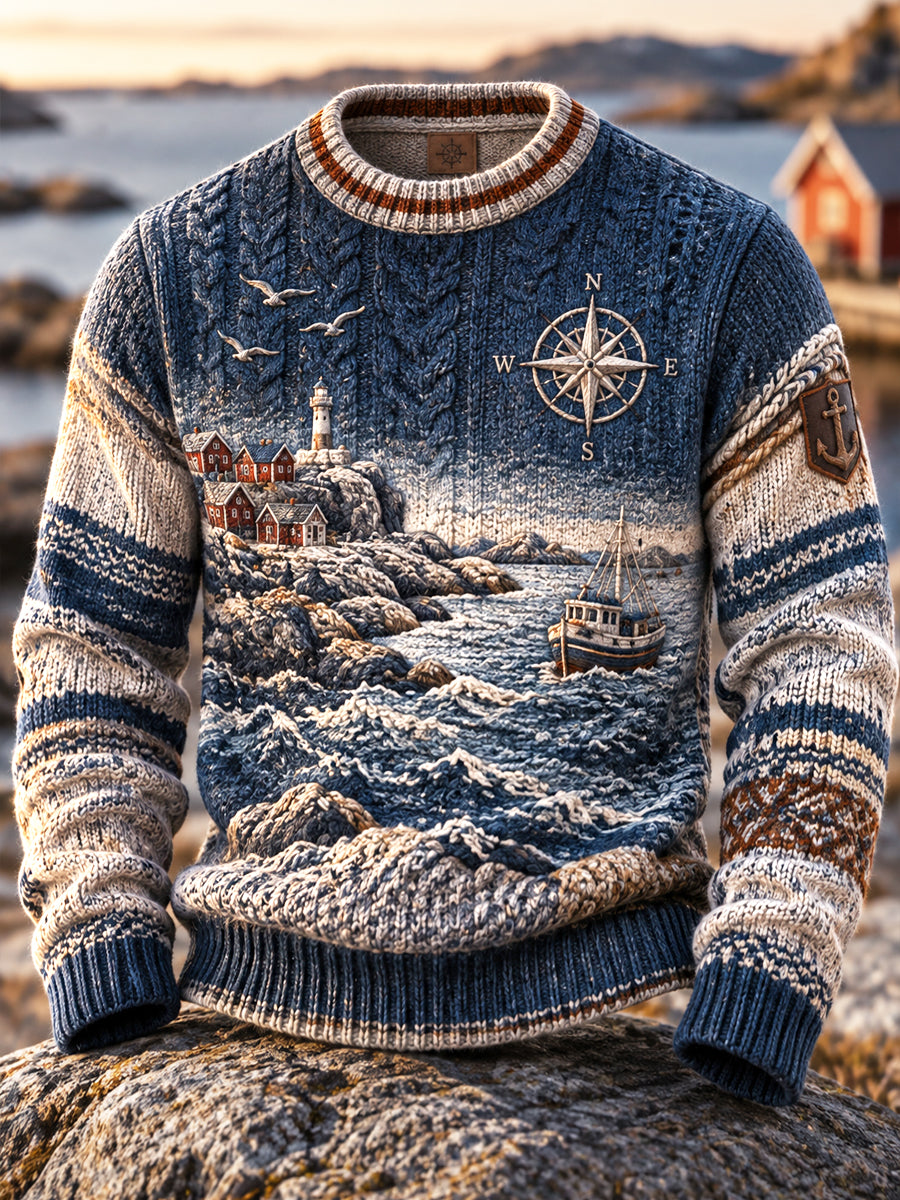 Retro Nordic Kyst-Inspireret Gradient Crewneck Sweater Crewneck