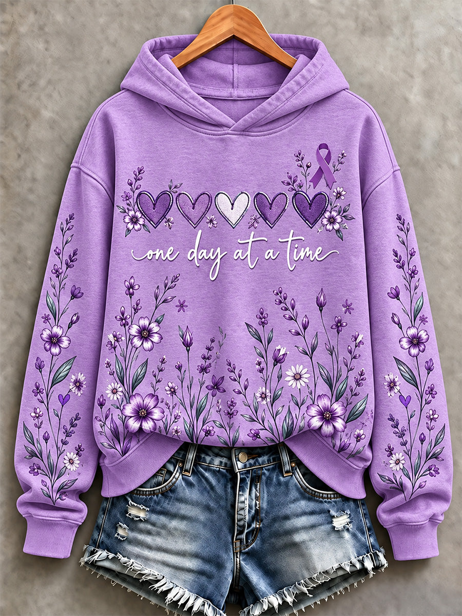 Dame-sweatshirt med lilla blomster- og Alzheimers-handskærmningsprint