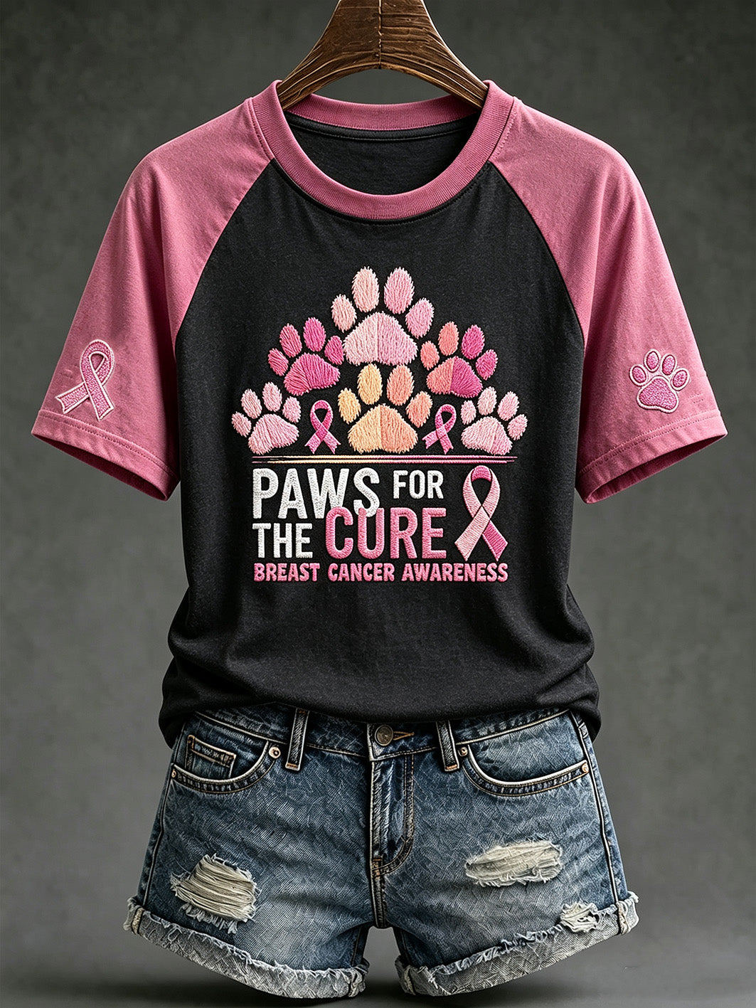 Kvinders brystkræft tema Paws For The Cure slogan søde hund print afslappet kort ærme T-shirt