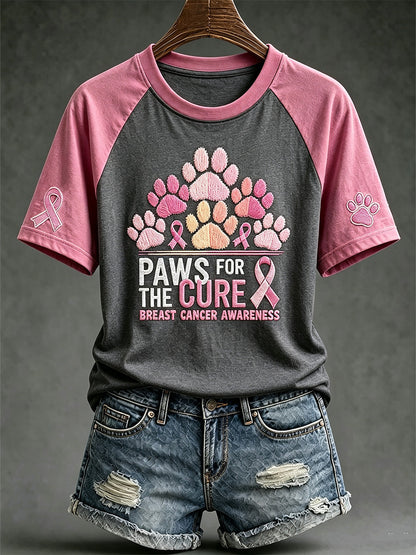 Kvinders brystkræft tema Paws For The Cure slogan søde hund print afslappet kort ærme T-shirt