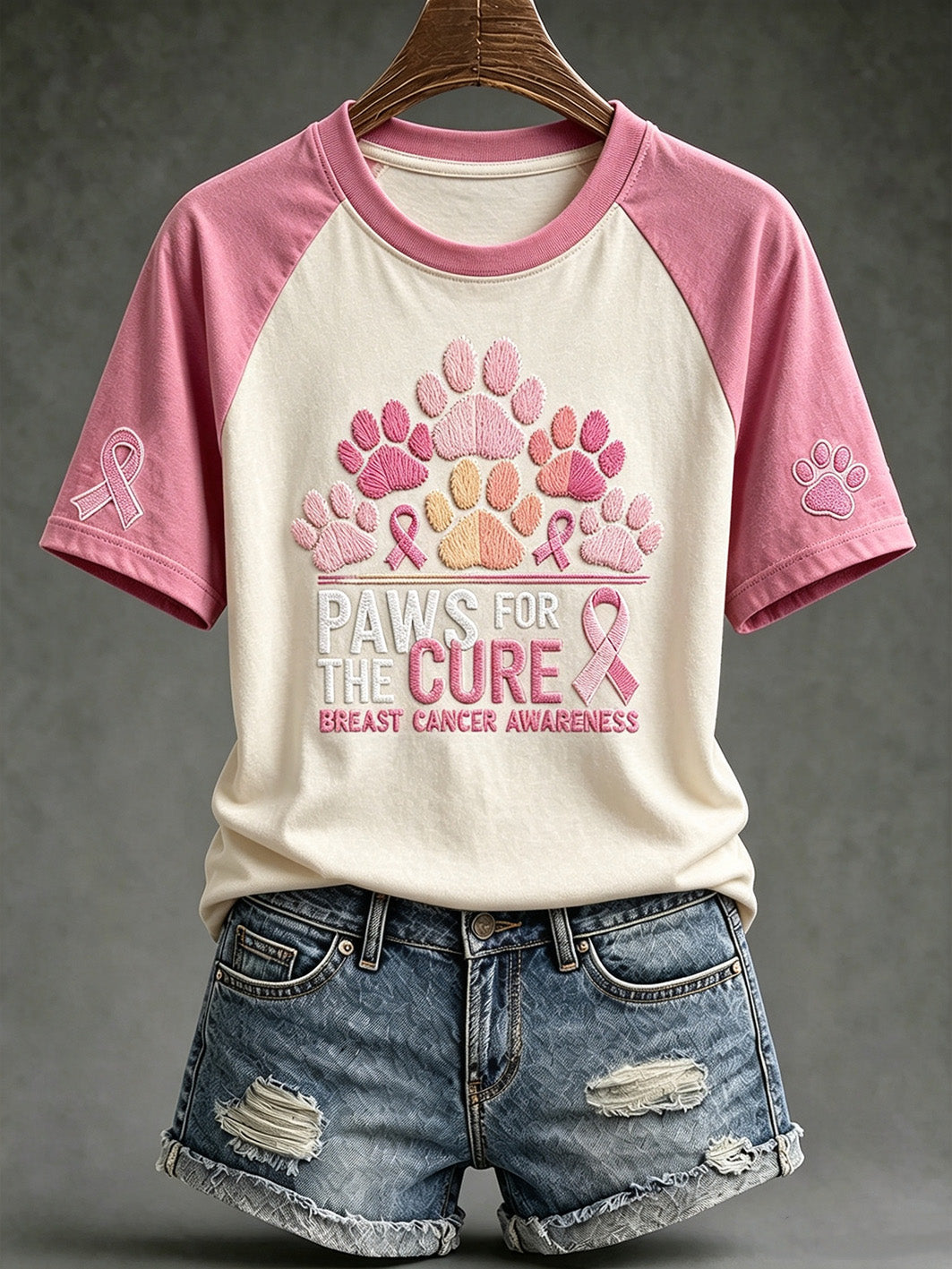 Kvinders brystkræft tema Paws For The Cure slogan søde hund print afslappet kort ærme T-shirt