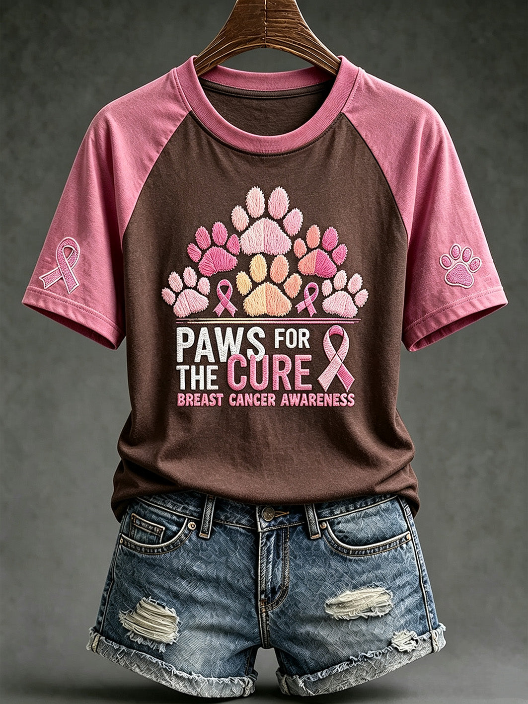 Kvinders brystkræft tema Paws For The Cure slogan søde hund print afslappet kort ærme T-shirt