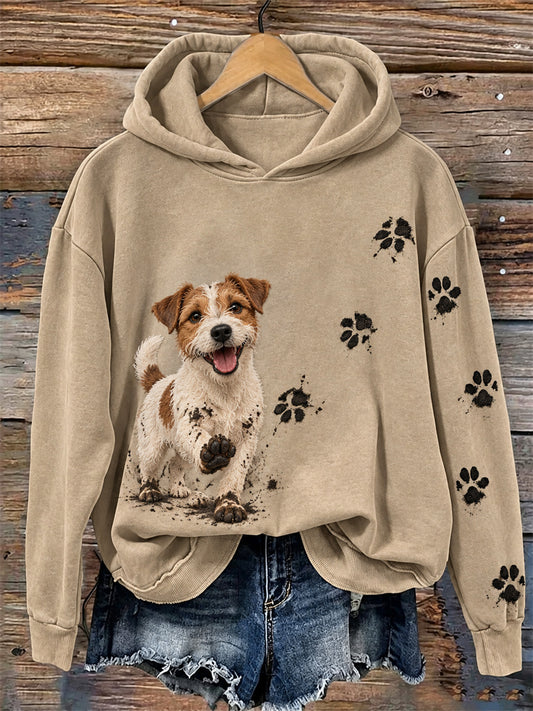 Kvinders glade men beskidte Jack Russell hund & tas Print udskrive hyggelig hættere
