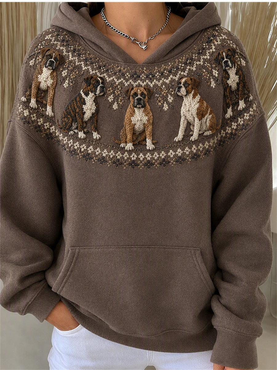 Kvinders Vintage Boxer hunde Yoke Isle Print hyggelig hættere
